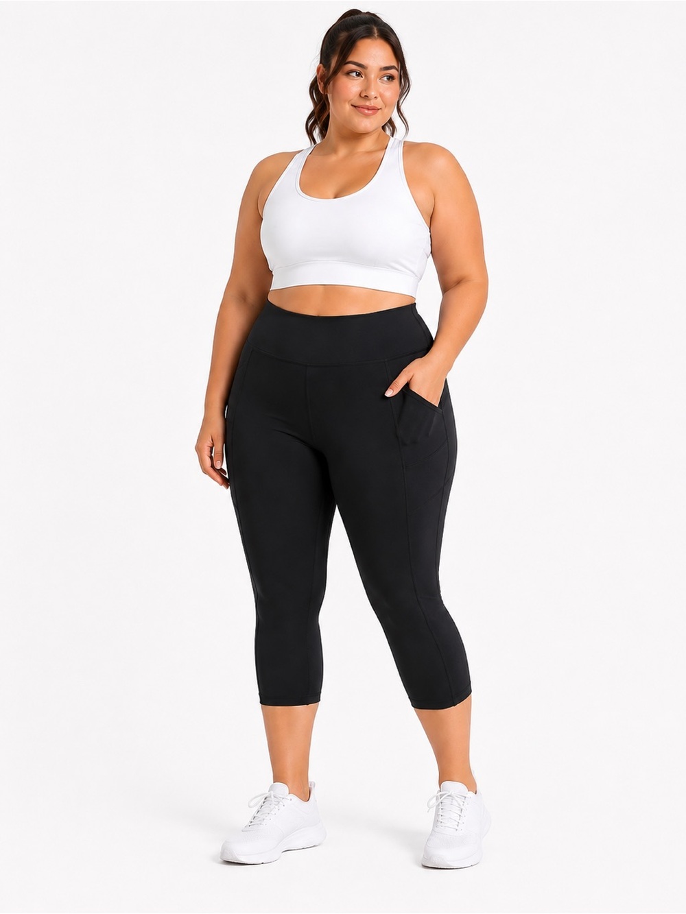 The Gym People Black High Waist Capri Leggings w/ Pockets Size 2XL NWT - Picture 2 of 6